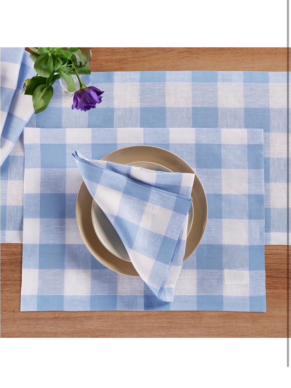 Solino Home Linen Placemats Set of 4-100% Pure Linen Chambray Blue & White 14x19